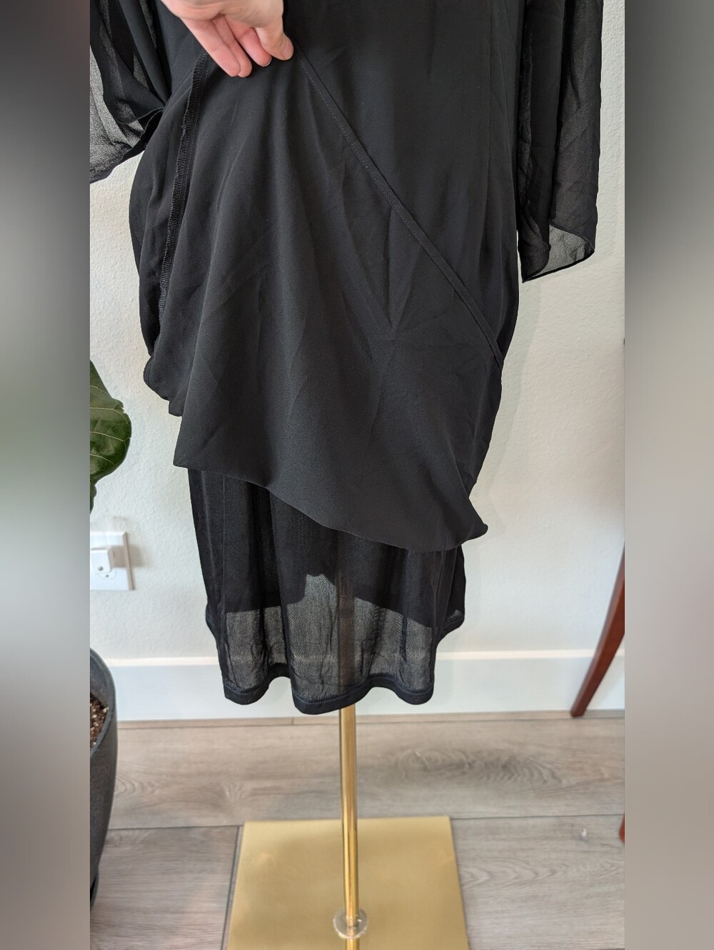 Grace Karin Black Long Sleeve Chiffon Shift Dress - L - Picture 6 of 11